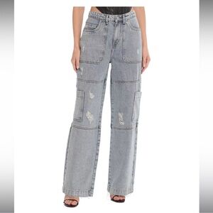 Avec Les Filles Mid Rise Wide Leg Carpenter Cargo Jeans